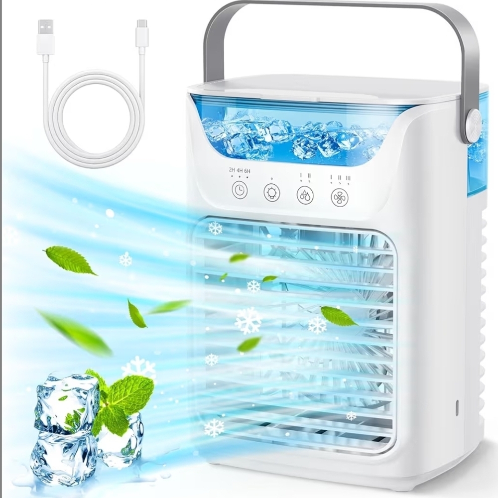 Portable White Air Cooler with USB Cable